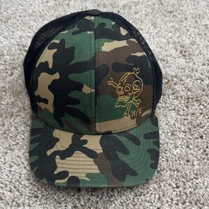 Camo Trucker Hat with Skull Embroidery